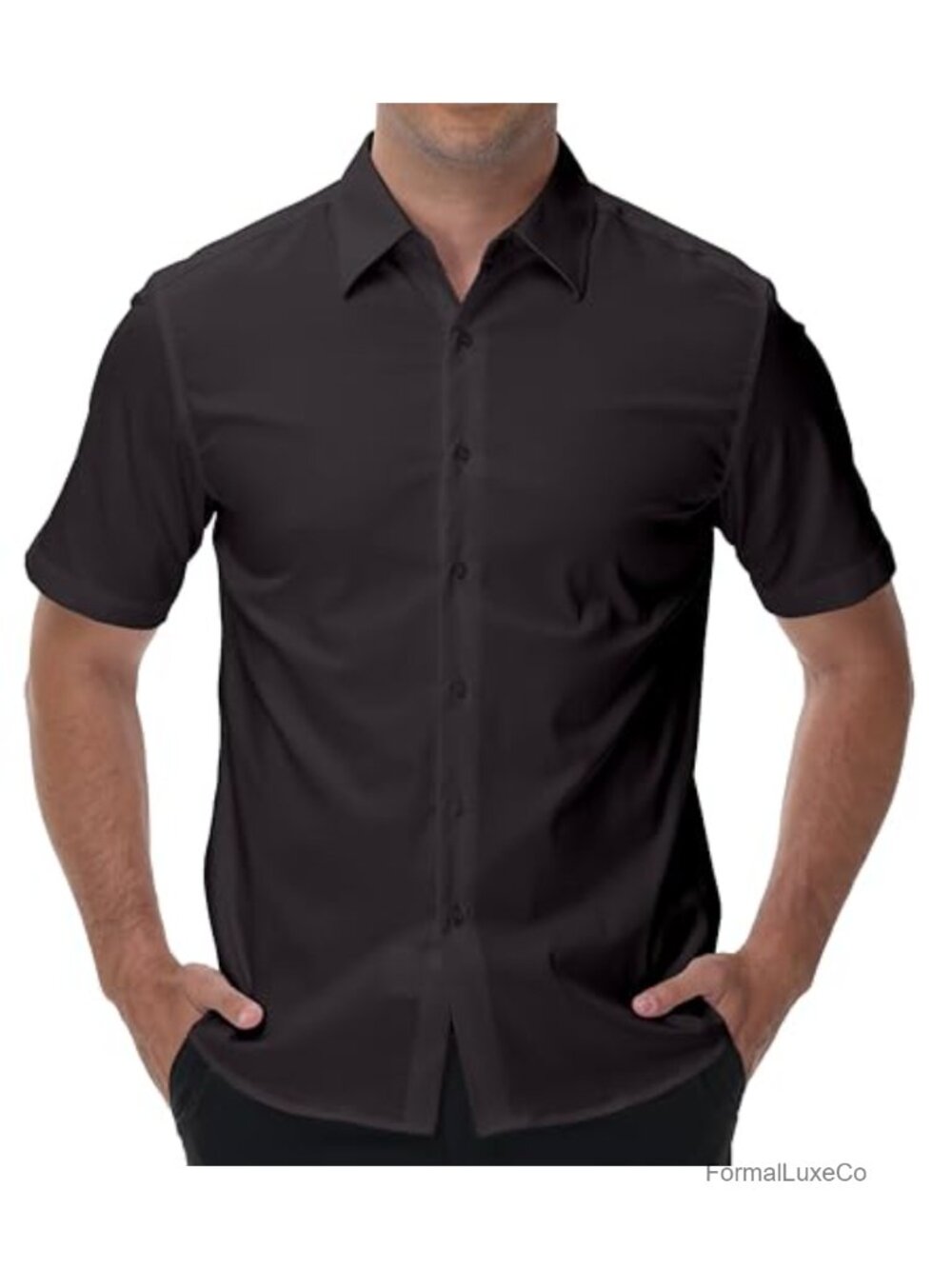 Men's Short Sleeve Wrinkle Free Stretch Dress Shirt Regular Fit Button Down